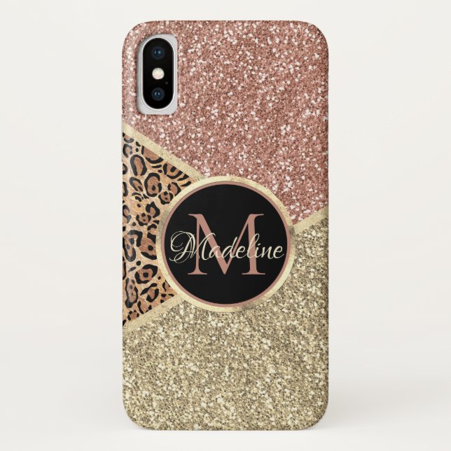 Capa Para iPhone, Case-Mate Monograma do Leopardo Dourado com Rosa striptease (Verso)