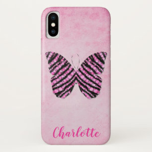 Capa Para iPhone Da Case-Mate Monograma do nome da borboleta rosa