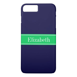 Capa iPhone 8 Plus/7 Plus Monograma do nome da faixa verde esmeralda azul-Ma