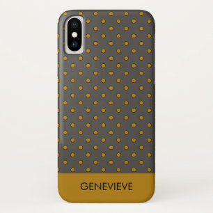 Capa Para iPhone X Monograma do padrão Bolinhas de mostarda e castanh