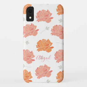 Capa Para iPhone Da Case-Mate Monograma do Padrão Pink e Pêonias Laranja