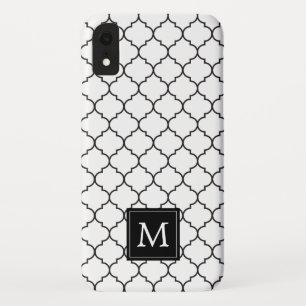 Capa Para iPhone Da Case-Mate Monograma do Quatrefoil Simples Preto e Branco do