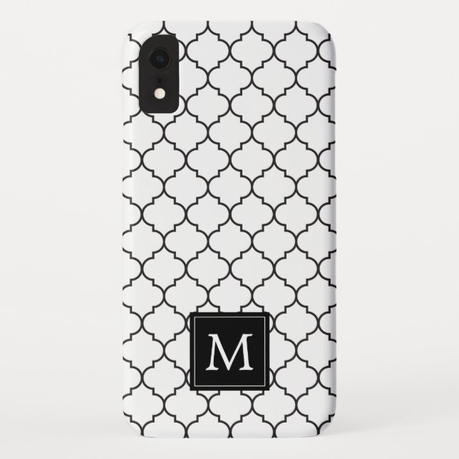 Capa Para iPhone, Case-Mate Monograma do Quatrefoil Simples Preto e Branco do  (Verso)