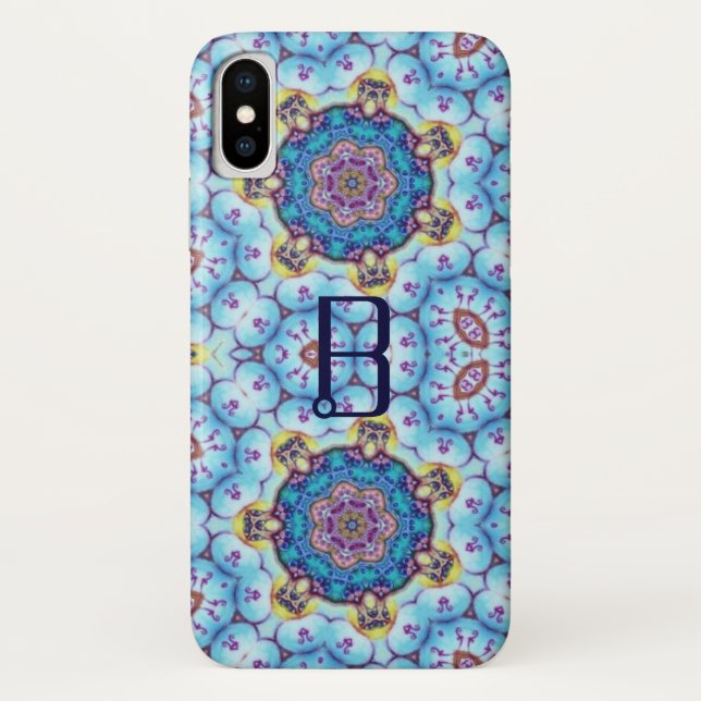 CAPA PARA iPhone, Case-Mate  MONOGRAMA DOS CÍRCULOS FRACTAIS AZUIS DE PINO (Verso)