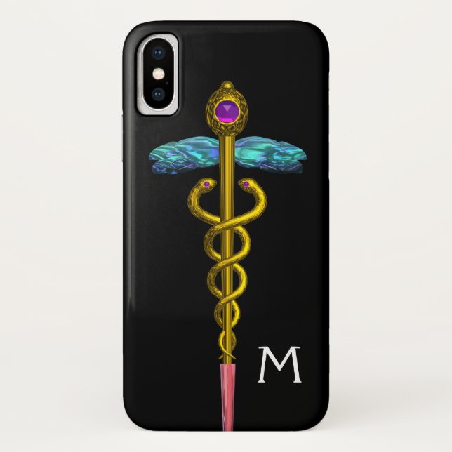 Capa Para iPhone, Case-Mate MONOGRAMA Dourada CADUEUS, Preto (Verso)