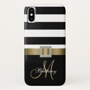Capa Para iPhone X Monograma Dourado de faixas pretas personalizadas