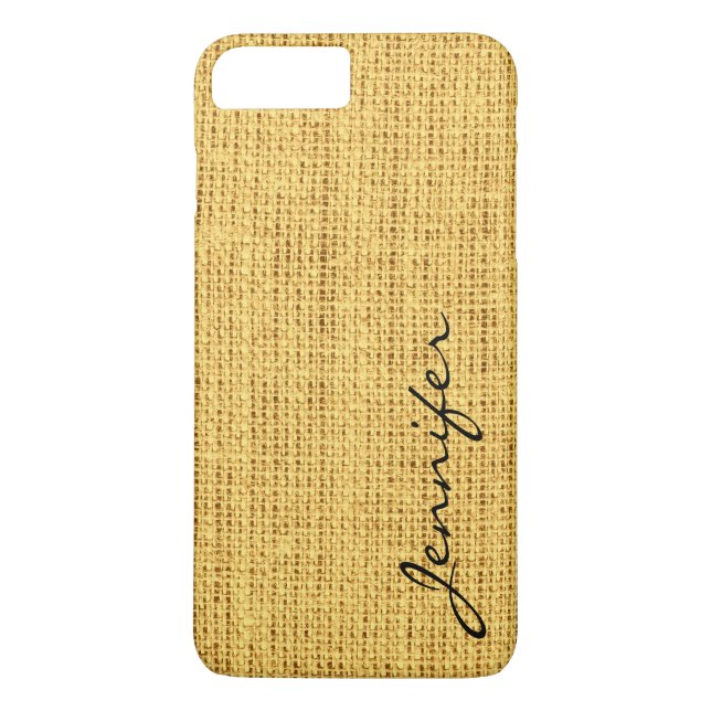 Capa Para iPhone, Case-Mate Monograma Dourado de Linen Russo Burlap (Verso)