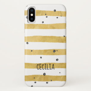 Capa Para iPhone X Monograma Dourado de pontos riscados e pretos
