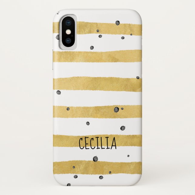 Capa Para iPhone, Case-Mate Monograma Dourado de pontos riscados e pretos (Verso)