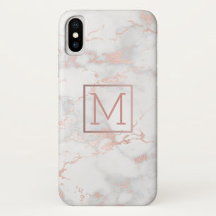 Capa Para iPhone X monograma dourado falso em pedra de mármore rosa