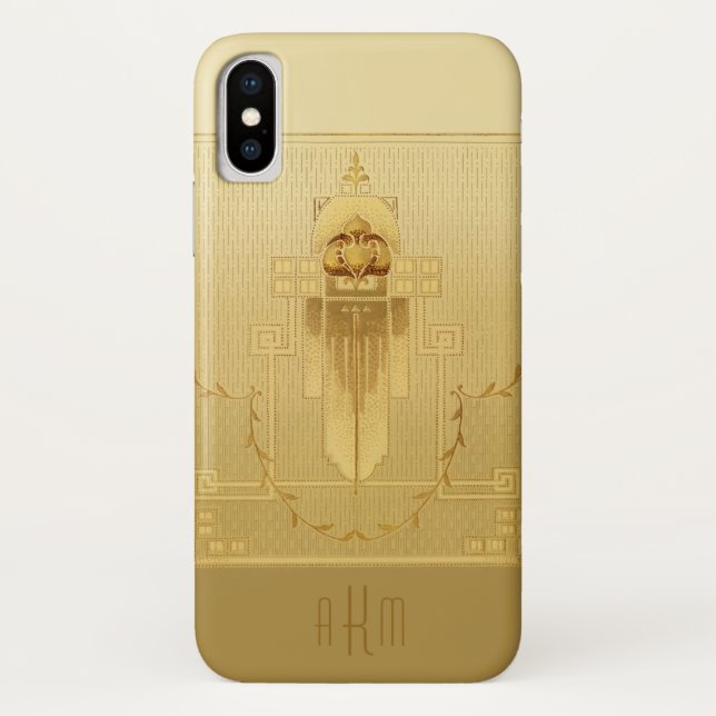 Capa Para iPhone, Case-Mate Monograma Dourado único de Deco de Arte (Verso)