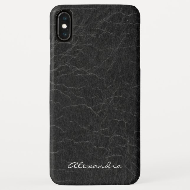 Capa Para iPhone, Case-Mate Monograma em couro preto escura (Verso)
