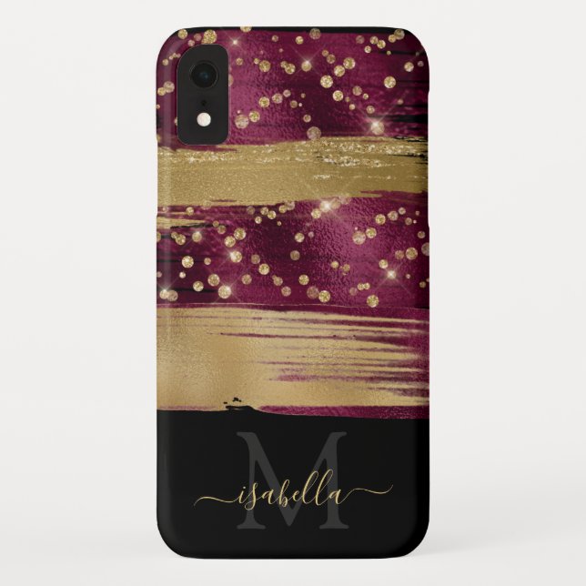 Capa Para iPhone, Case-Mate Monograma em Letra de Forma com Brilho em Dourado  (Verso)