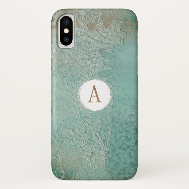 Capa Para iPhone, Case-Mate Monograma em Renda Falsa Azul Turquesa Rústica Vin (Verso)