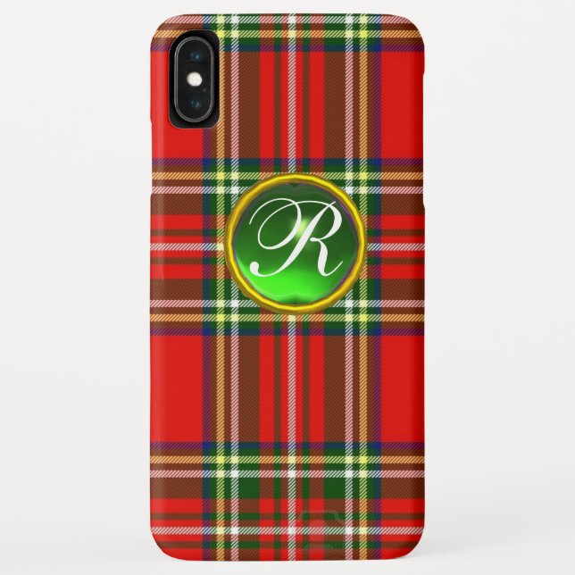 CAPA PARA iPhone, Case-Mate  MONOGRAMA ESCOCÊS VERMELHA TARTAM E GEMSTONE VERDE (Verso)