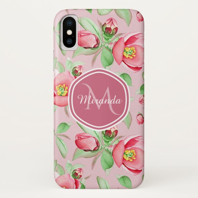 Capa Para iPhone, Case-Mate Monograma Flor de Maçã Rosa (Verso)
