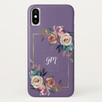 Monograma Floral Azul Cor-de-Lavanda Dourada Dusty