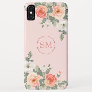 Capa Para iPhone Da Case-Mate Monograma Floral Cor-de-rosa com Rosa de pêssego