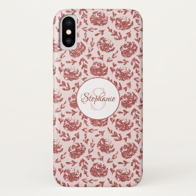 Capa Para iPhone, Case-Mate Monograma Floral de rosa Dourado (Verso)