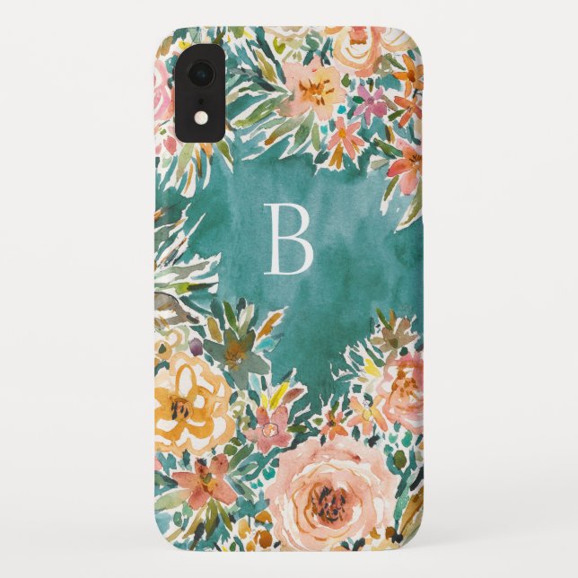 Capa Para iPhone, Case-Mate Monograma floral luxúria do E-BULLIENCE (Verso)