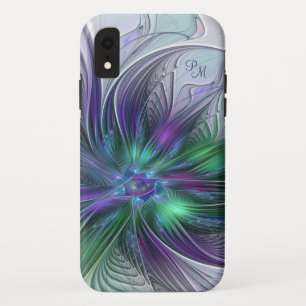 Capa Para iPhone Da Case-Mate Monograma Fractal de Abstrato de Arte de Flor Verd