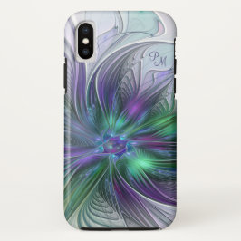 Capa Para iPhone Da Case-Mate Monograma Fractal de Abstrato de Arte de Flor Verd