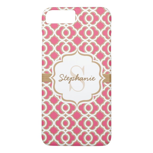 Capa Para iPhone, Case-Mate Monograma Fúcsia e Quatrefoil Dourado (Verso)