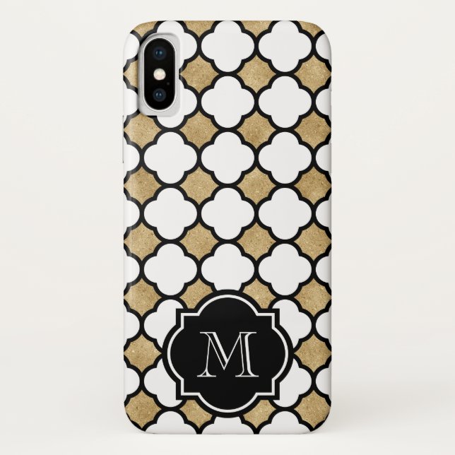 Capa Para iPhone, Case-Mate Monograma Geométrico Dourado Branco Quatrefol (Verso)
