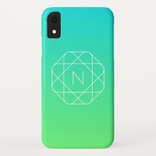 Capa Para iPhone Da Case-Mate Monograma Geométrico Legal Azul e Verde Lima Omb