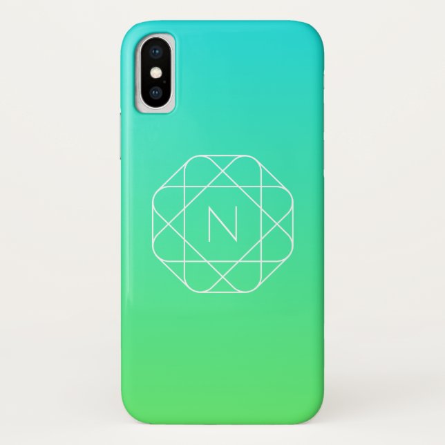 Capa Para iPhone, Case-Mate Monograma Geométrico legal | Azul e Verde limão (Verso)