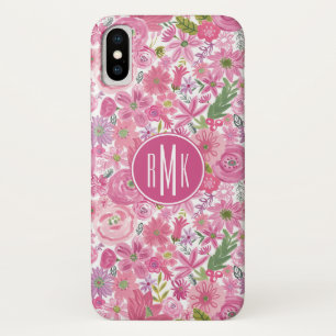 Capa Para iPhone X Monograma I Do Pink Watercolor Floral