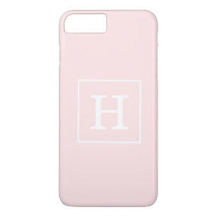 Capa iPhone 8 Plus/7 Plus Monograma inicial com quadro branco de rosa claro