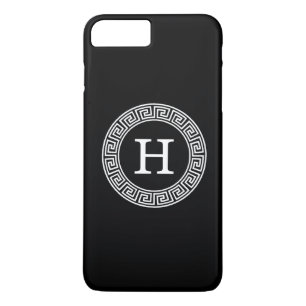 Capa iPhone 8 Plus/7 Plus Monograma Inicial da Chave Grego Branco Preto