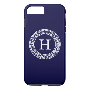 Capa iPhone 8 Plus/7 Plus Monograma inicial do Quadro de Linhas Chave Grego 