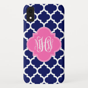 Capa Para iPhone Da Case-Mate Monograma inicial do rosa quente 3 brancos do
