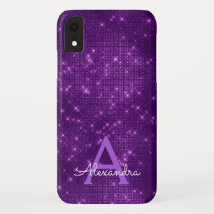 Capa Para iPhone Da Case-Mate Monograma & inicial roxos do Shimmer da faísca