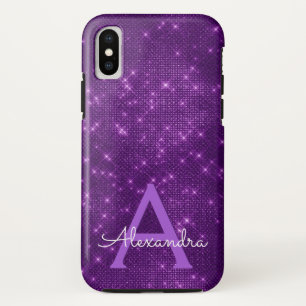 Capa Para iPhone Da Case-Mate Monograma & inicial roxos do Shimmer da faísca