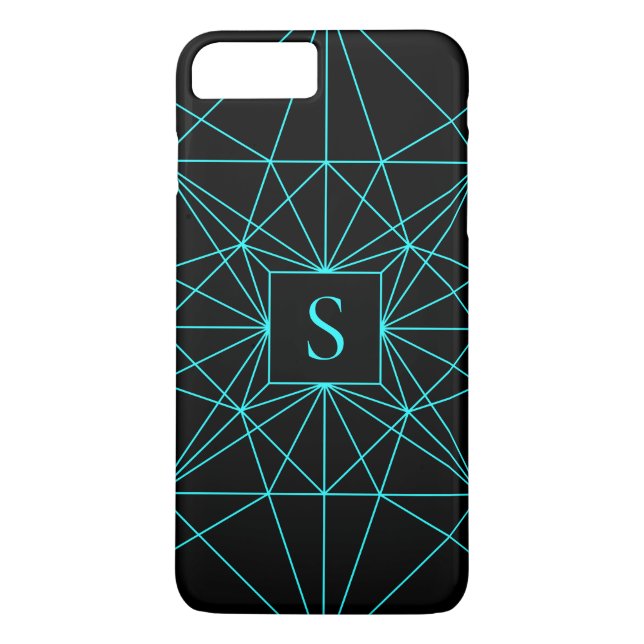 Capa Para iPhone, Case-Mate Monograma inicial | Turquesa Design Geométrico (Verso)