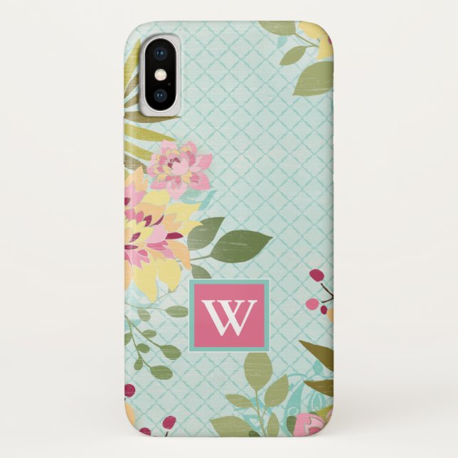 Capa Para iPhone, Case-Mate Monograma | Jardim Floral, Fundo Azul (Verso)