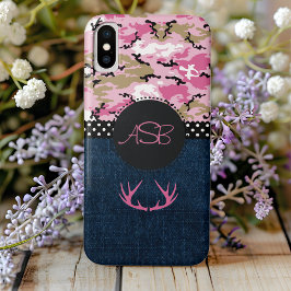 Capa Para iPhone Da Case-Mate Monograma Jeans Azuis Escuros Cor-de-Rosa Antler C