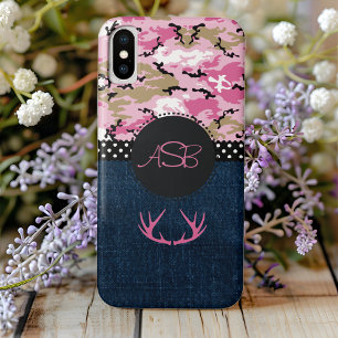 Capa Para iPhone Da Case-Mate Monograma Jeans Azuis Escuros Cor-de-Rosa Antler C