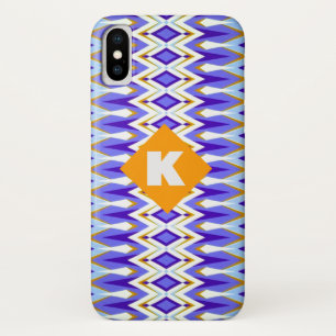 Capa Para iPhone Da Case-Mate Monograma - Letra K Blue e Orange Argyle geométri