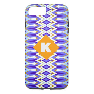 Capa iPhone 8 Plus/7 Plus Monograma - Letra K Blue e Orange Argyle geométri