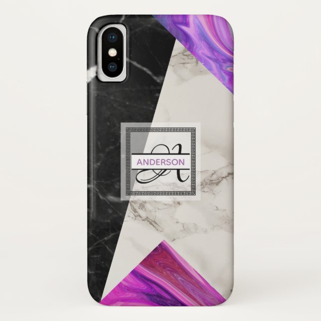 Capa Para iPhone, Case-Mate Monograma Marble Preto Rosa, Cor-de-rosa, Geométri (Verso)