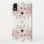 Capa Para iPhone Da Case-Mate Monograma Moderno Cor de Água Rosa Floral<br><div class="desc">Um design floral monograma moderno a cores bonito cor-de-rosa. Adicione facilmente o seu monograma inicial. Um presente ideal para você,  amigos e família.</div>