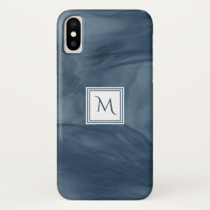 Capa Para iPhone X Monograma Moderno de Mármores Azuis Simples e Mari