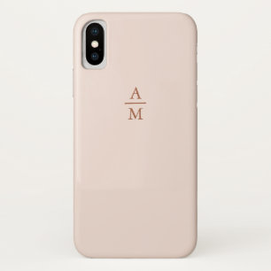 Capa Para iPhone X Monograma Moderno Minimalista Pastel Pink e Cobre