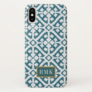 Capa Para iPhone X Monograma Padrão Azul da Amadora