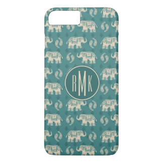 Capa iPhone 8 Plus/7 Plus Monograma| Padrão De Caravana De Teal De Elefante