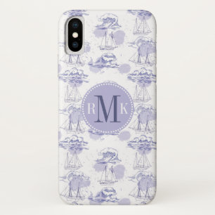 Capa Para iPhone X Monograma Padrão de Ondas e Embarcações de Aq